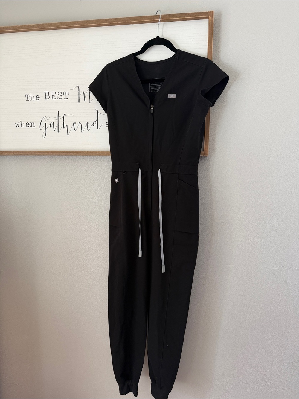Figs Black Zip-Front Women's Jumpsuit with Drawstring Waist